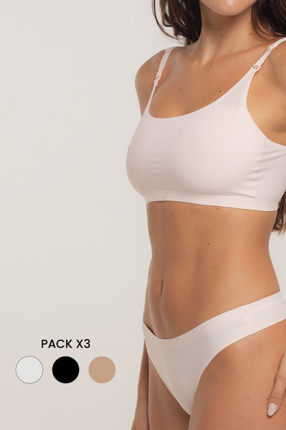 Pack x 3 Corpiño con Gancho Segunda Piel - Negro Off White Nude