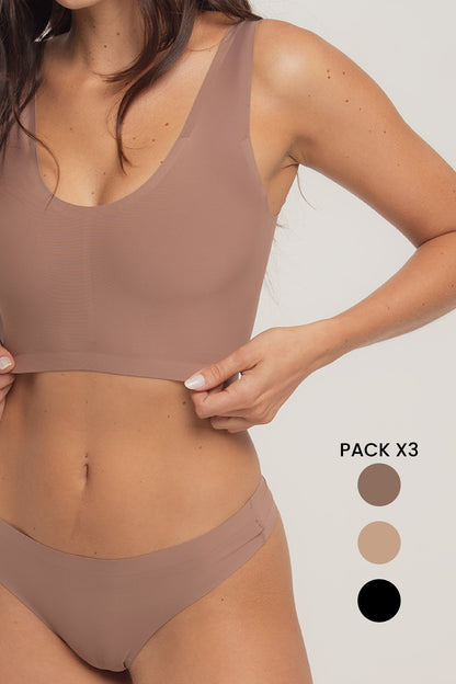 Pack x 3 Corpiño top invisible con gancho segunda piel - Negro Choco Nude