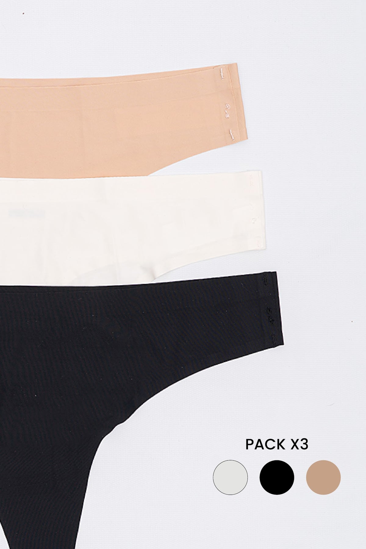 Pack Colaless X 3 segunda piel - Negro Off White Nude