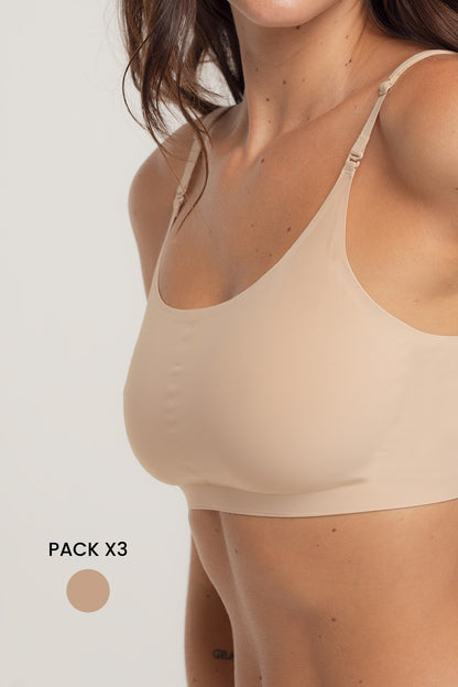 Pack x 3 Corpiño con Gancho Segunda Piel - Nude