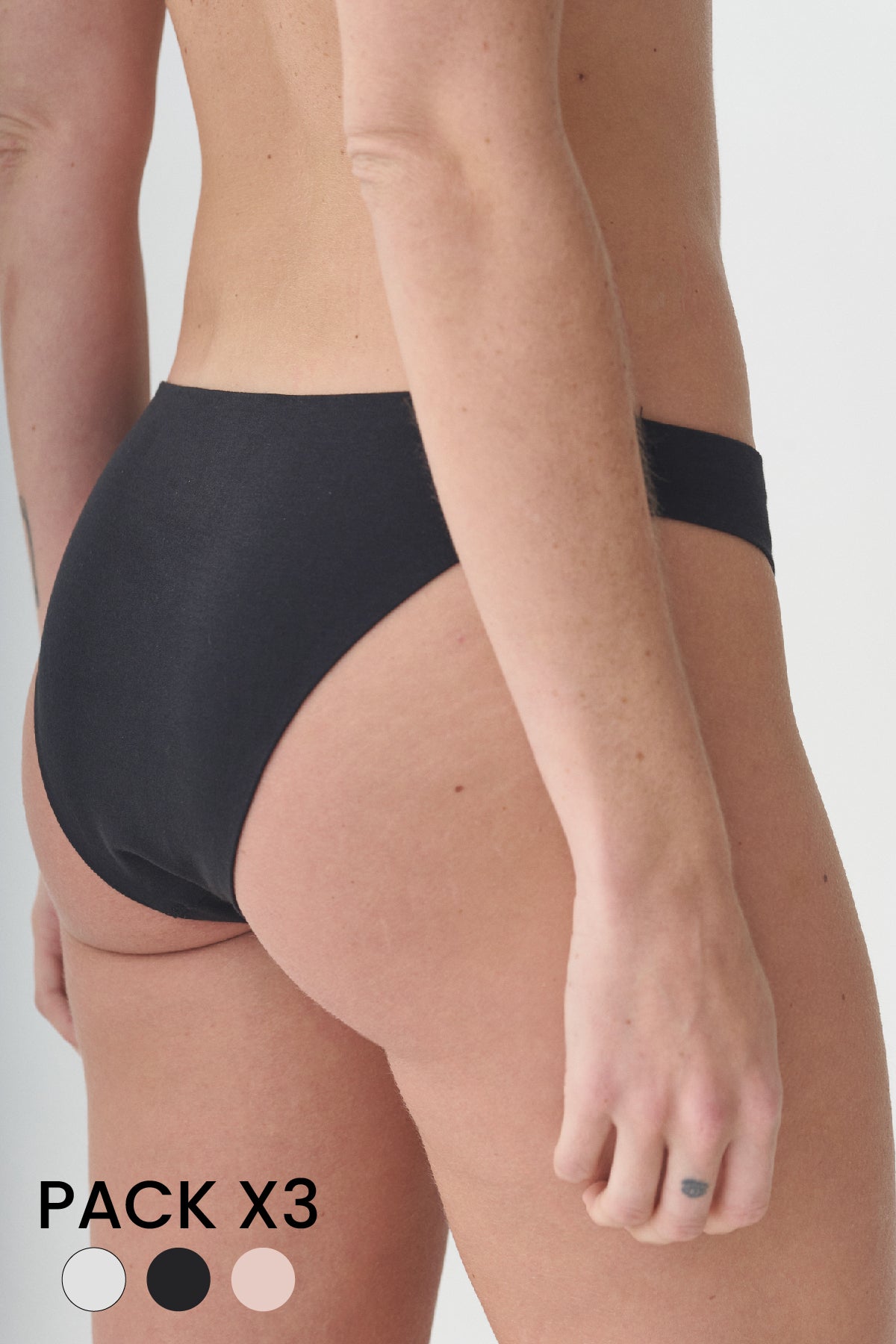 Pack x 3 bombacha vedetina de algodón sin costuras - Negro Off White Nude