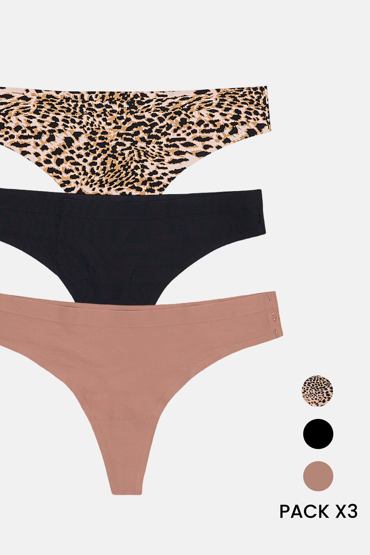 Pack Colaless X 3 segunda piel - Negro Choco Leopardo
