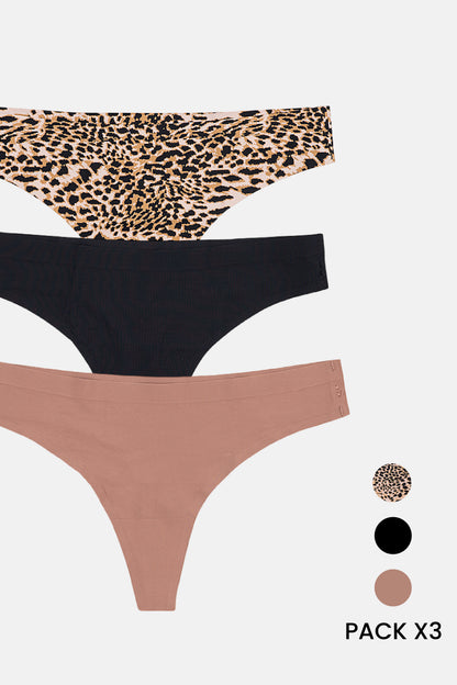 Pack Colaless X 3 segunda piel - Negro Choco Leopardo