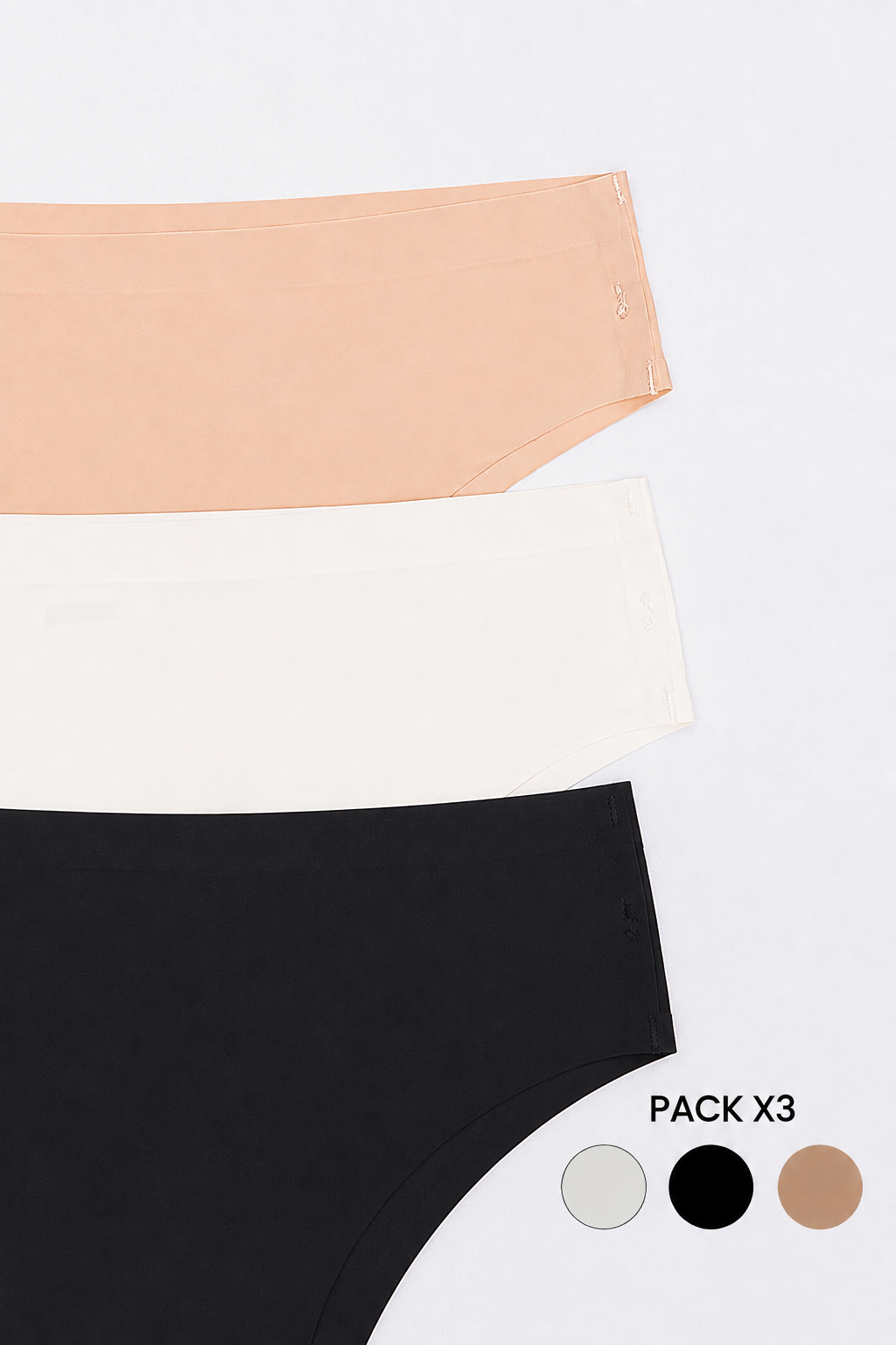 Pack x 3 Culotte Sin Costuras - Nude, Blanco y Negro - Negro Off White Nude