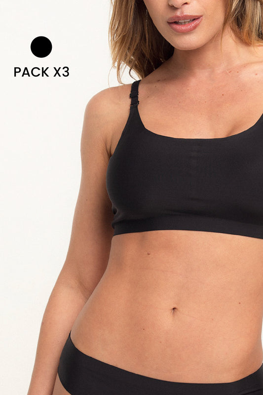Pack x 3 Corpiño con Gancho Segunda Piel - Negro